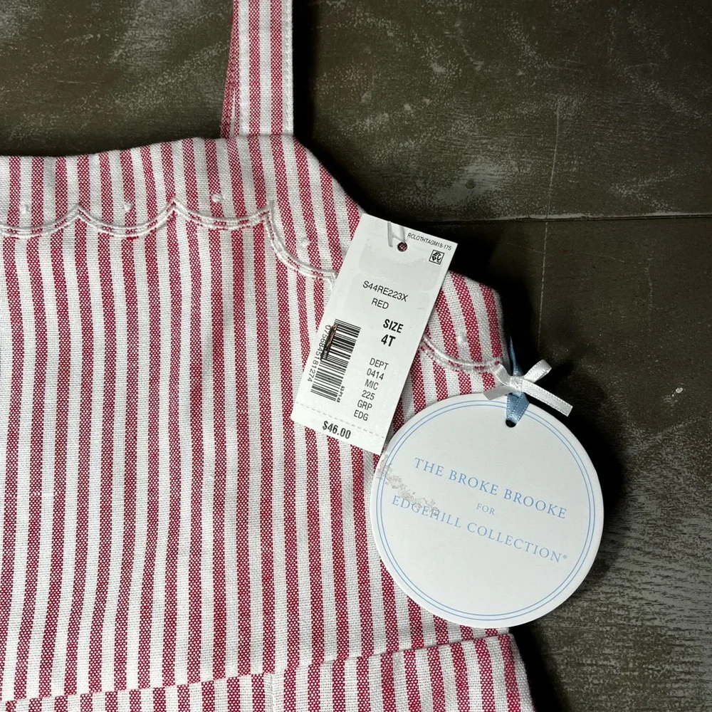 Edgehill Collection Red White Striped Broke Brooke Romper Girls 4T NWT